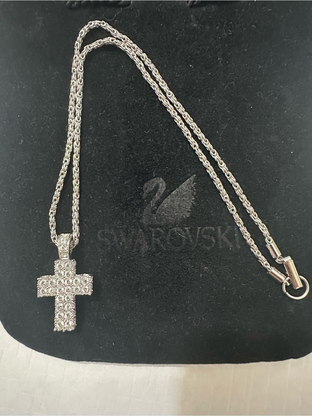 Swarovski Silver Crystal Cross Pendant Necklace